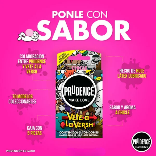 Condones Prudence Vete a La Versh Sabor y Color Chicle - Image 3