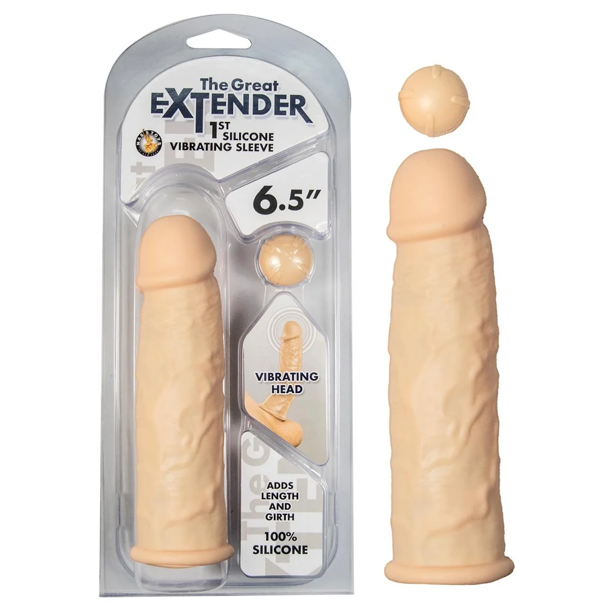 THE GREAT EXTENDER 1ST SILICONE VIBRATING SLEEVE 6.5″ – WHITE