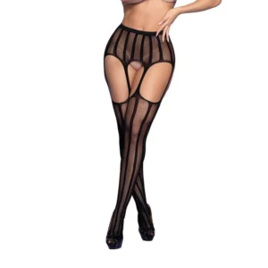 Medias con Liguero Integrado Negras - Diseño Rayas Verticales Seductoras