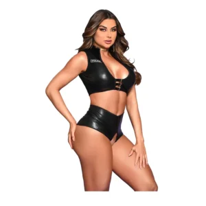 Disfraz Sexy Policía Agente - Top y Short Abierto Metalizado
