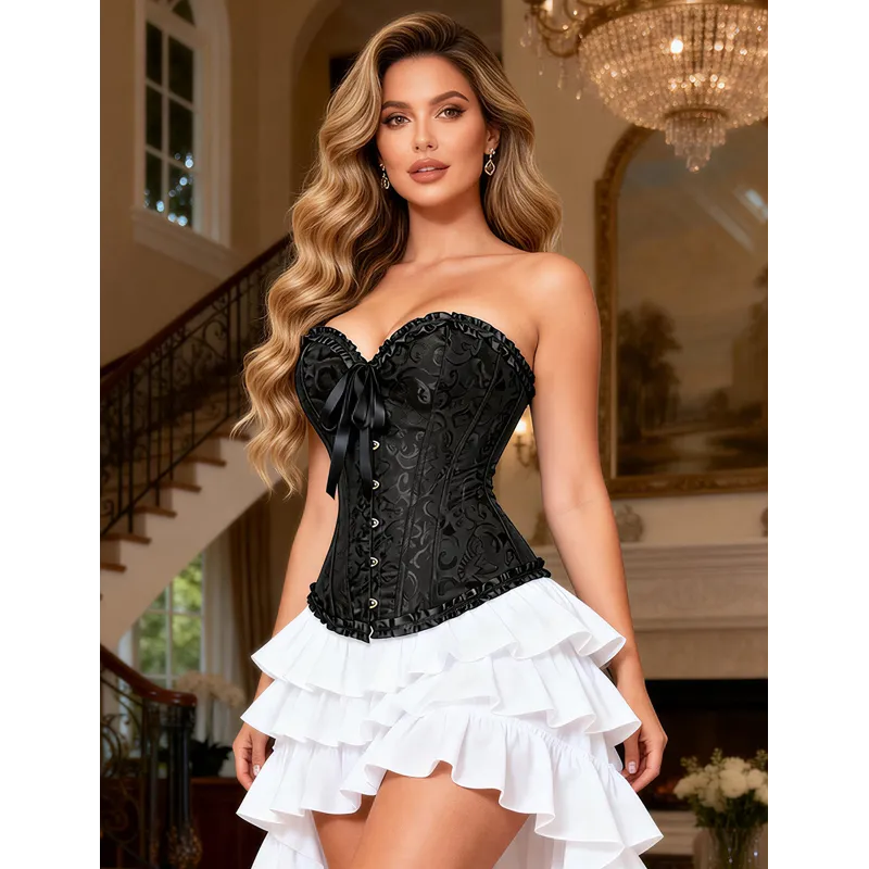 Corset Jacquard Negro con 12 Varillas de Acero - Realce