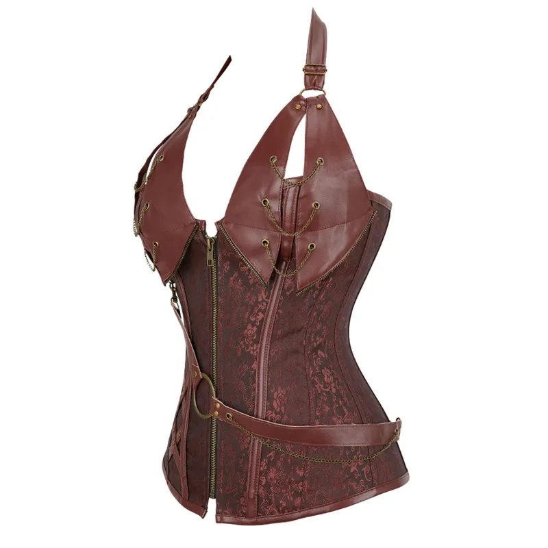 Corset Steampunk Marrón de Cuero Sintético y Cadenas - Image 3