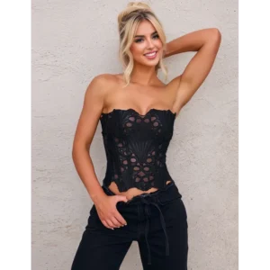 Corset Negro de Encaje con 14 Varillas - Silueta Definida