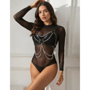 Choker Punk de Cuero con Cadenas - Arnés Sensual